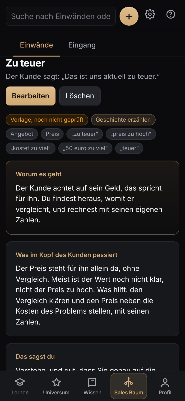 Der Einwand „Zu teuer“ in der App: Worum es geht, was im Kopf des Kunden passiert und was du sagst