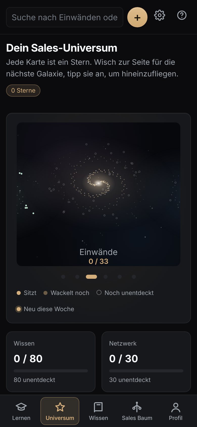 Das Sales-Universum in der App mit einer Galaxie